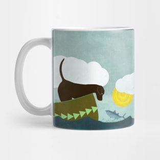 Chocolate Labrador In A Canoe With A Fish Friend Mug